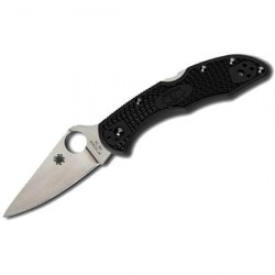 Couteau Spyderco Delica lame 7.3cm Lisse acier noir (Nylon renforcé) - C11FPBK