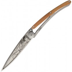Couteau Deejo Tatoo Faisan lame 9.5cm lisse manche Bois de Genévrier - 1