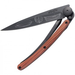 Couteau Deejo Tatoo Galion lame 9.5cm lisse manche en bois de Corail - 1