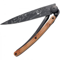 Couteau Deejo Tatoo Ski lame 9.5cm lisse manche bois de Genévrier - 1
