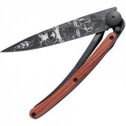 Couteau Deejo Tatoo Sauvage lame 9.5cm lisse manche en bois de Corail - 1
