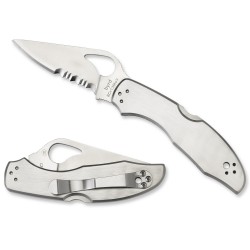 Couteau Spyderco Byrd Meadowlark 2 lame semi dentelé 7.5cm manche acier inoxydable BY04PS2