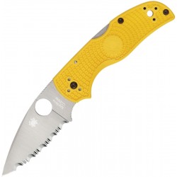 Couteau Spyderco Native 5 lame dentelée 7.5cm Lisse Satin manche jaune FRN (Nylon renforcé) - C41PYL5 - 1