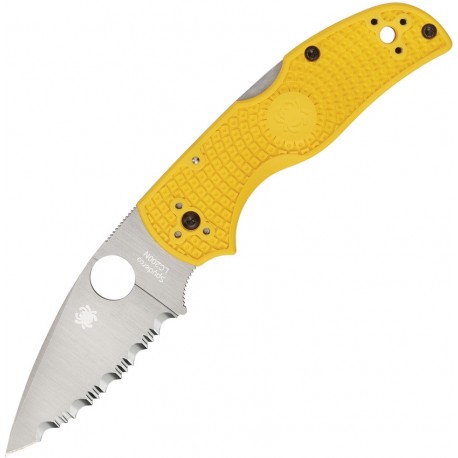 Couteau Spyderco Native 5 lame dentelée 7.5cm Lisse Satin manche jaune FRN (Nylon renforcé) - C41PYL5 - 1