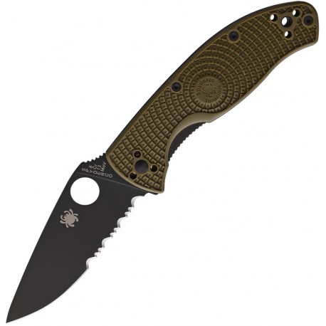 Couteau Tenacious LWT SPYDERCO lame semi dentelée 8.6cm poignée vert olive - SC122PSODBK - 1