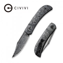 Couteau Appalachian Drifter lame lisse Damascus 7.5cm manche gris/noir Fibre de carbone G-10 CIVIVI