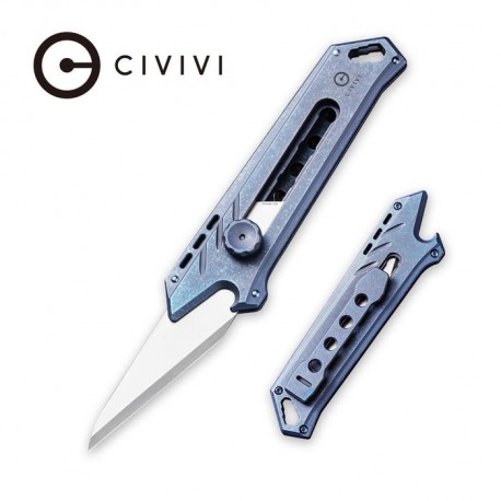 Cutter Mandate Utility Bleu lame lisse en acier inoxydable 5.4cm manche Titane CIVIVI - 1