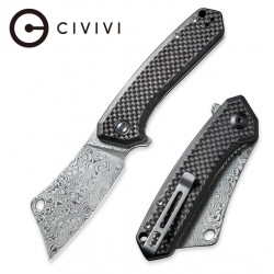 Couteau Mini Mastodon lame lisse Damascus 7.5cm manche G-10 Fibre de carbone CIVIVI - 1