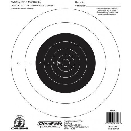 Cible de tir NRA B16 25 mètres pack de 100 CHAMPION TRAPS & TARGET - 1