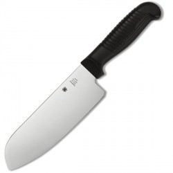 Couteau Spyderco Santoku lame 17.5cm Lisse Satin manche Sermollan - K08PBK