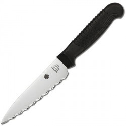 Couteau Spyderco Paring lame 11.4cm dentelée Satin manche Sermollan - K05SBK - 1