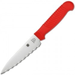 Couteau Spyderco Paring lame 11.4cm dentelée Satin manche Sermollan - K05SRD - 1