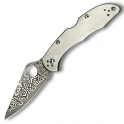 Couteau Spyderco Delica lame 7.5cm Lisse Damascus manche Titane - C11TIPD - 1