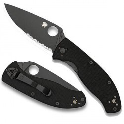 Couteau Spyderco Tenacious lame 8.6cm semi-dentelée Noir manche G-10 (Fibre de verre) - C122GBBKPS