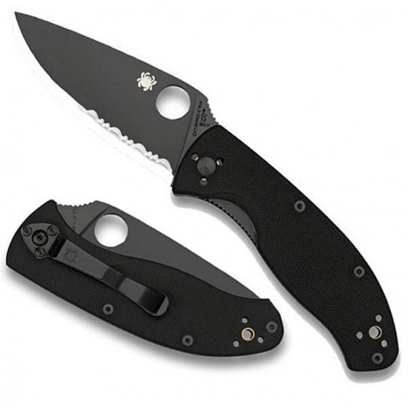 Couteau Spyderco Tenacious lame 8.6cm semi-dentelée Noir manche G-10 (Fibre de verre) - C122GBBKPS - 1