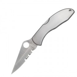 Couteau Spyderco Delica lame 7.3cm semi-dentelée Satin manche Inox - C11PS - 1