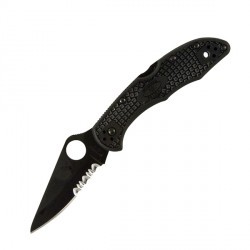 Couteau Spyderco Delica lame 7.3cm semi-dentelée Noir manche FRN (Nylon renforcé) - C11PSBBK - 1