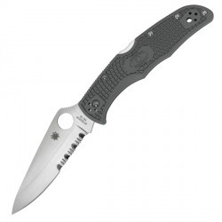 Couteau Spyderco Endura lame 9.5cm semi-dentelée Satin manche FRN (Nylon renforcé) - C10PSFG