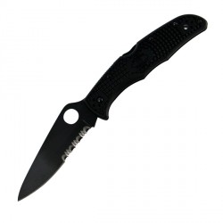 Couteau Spyderco Endura lame 9.5cm semi-dentelée Noir manche FRN (Nylon renforcé) - C10PSBBK - 1