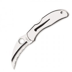 Couteau Spyderco Harpy lame 7cm dentelée Satin manche Inox - C08S - 1