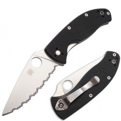 Couteau Spyderco Tenacious lame 8.6cm dentelée Satin manche G-10 (Fibre de verre) - C122GS