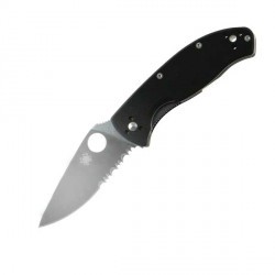 Couteau Spyderco Tenacious lame 8.6cm semi-dentelée Satin manche G-10 (Fibre de verre) - C122GPS - 1