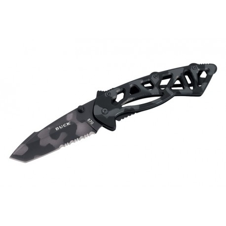 Couteau Buck Bones lame 7.6cm semi-dentelée Camouflage manche Inox - 870CMX - 1