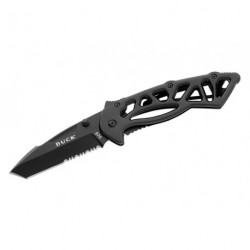 Couteau Buck Bones lame 7.6cm semi-dentelée Noir manche Inox - 870BKX