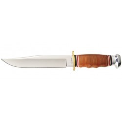 Couteau Ka-Bar Bowie lame 17.5cm Lisse Satin manche cuir - 1236