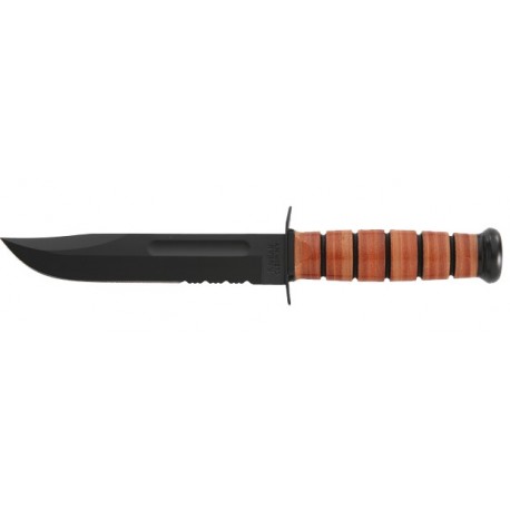 Couteau Ka-Bar USMC lame 13.3cm semi-dentelée Noir manche cuir - 1252 - 1