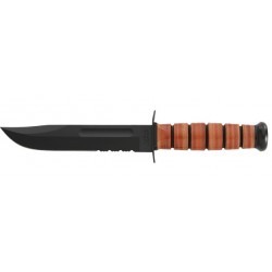 Couteau Ka-Bar Fighting Knife lame 13.3cm semi-dentelée Noir manche cuir - 1261 - 1