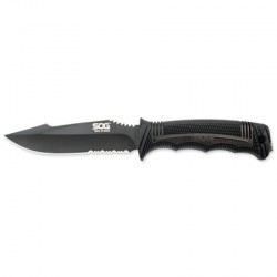 Couteau SOG Seal Strike lame 12.4cm semi-dentelée Noir manche Inox - SS1003