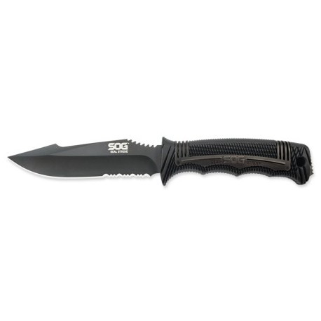 Couteau SOG Seal Strike lame 12.4cm semi-dentelée Noir manche Inox - SS1003 - 1