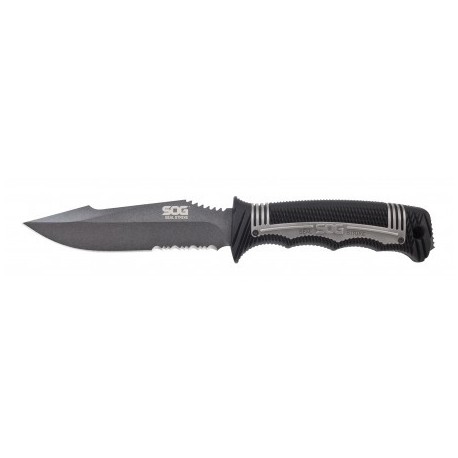 Couteau SOG Seal Strike lame 12.4cm semi-dentelée Gris manche Inox - SS1001 - 1