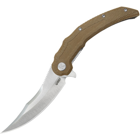 Couteau KUBEY Wave Crest Micarta Marron Liner Lock - Lame Hawkbill 9,6 cm - KU346D - 1