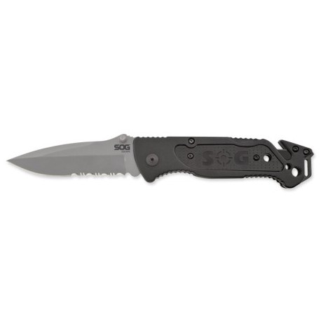 Couteau SOG Escape lame 8.6cm semi-dentelée Anthracite manche Aluminum - FF24-CP - 1