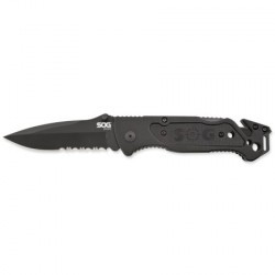 Couteau SOG Escape lame 8.6cm semi-dentelée Noir manche Aluminum - FF25-CP