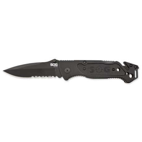 Couteau SOG Escape lame 8.6cm semi-dentelée Noir manche Aluminum - FF25-CP - 1