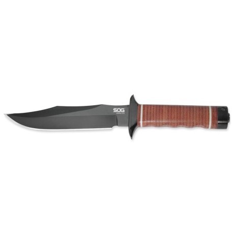 Couteau SOG Bowie 2.0 lame 16.3cm Lisse Noir manche cuir - S1T - 1